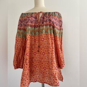 EUC LAUREN RALPH LAUREN PEASANT BOHO STYLE PAISLEY MULTICOLOR COTTON BLOUSE 2XL